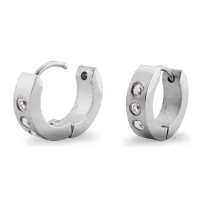 Large Stainless Steel CZ Hinged Hoop Earrings / ERJ2019