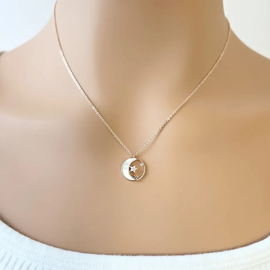 Moon & Star Mother of Pearl Necklace