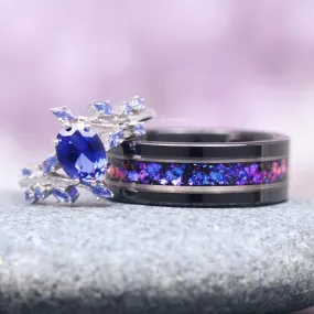 Orion Nebula & Cornflower Sapphire Leaf Couples Ring