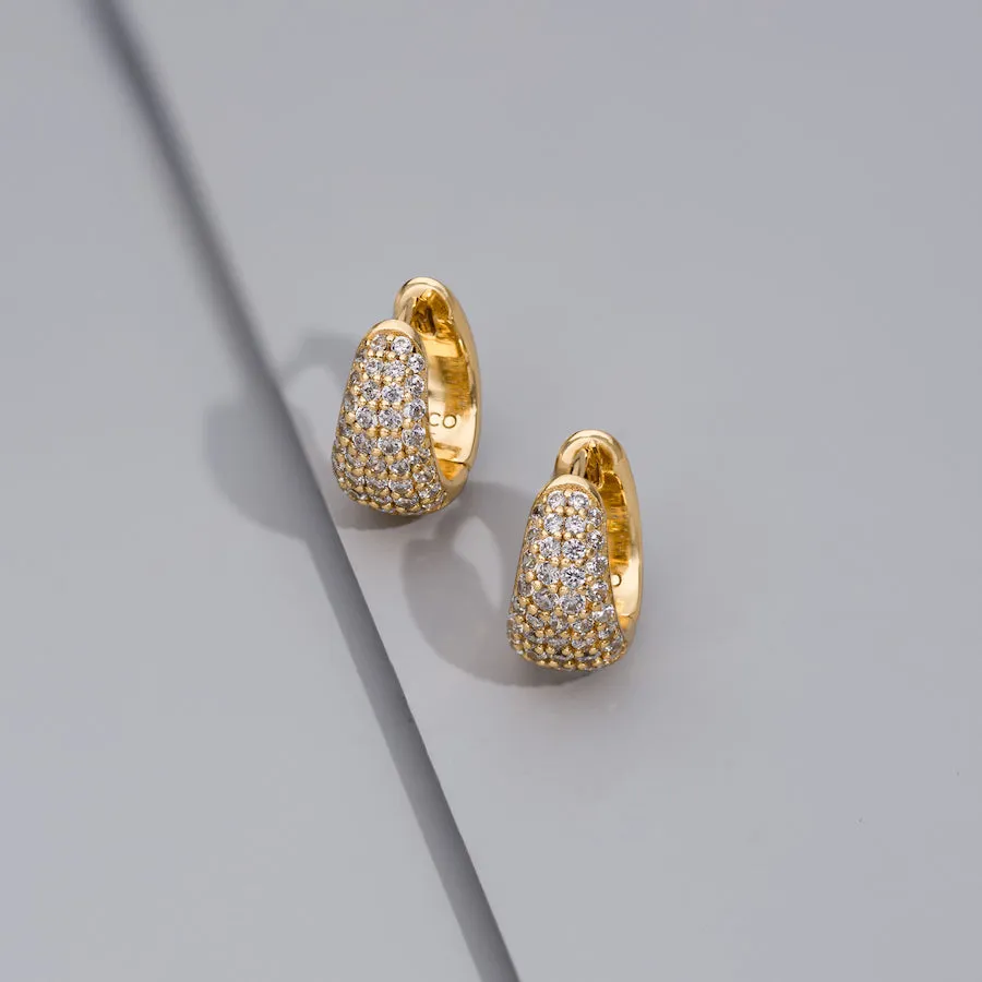 Pave 14K Gold Vermeil 7mm Huggie Earrings