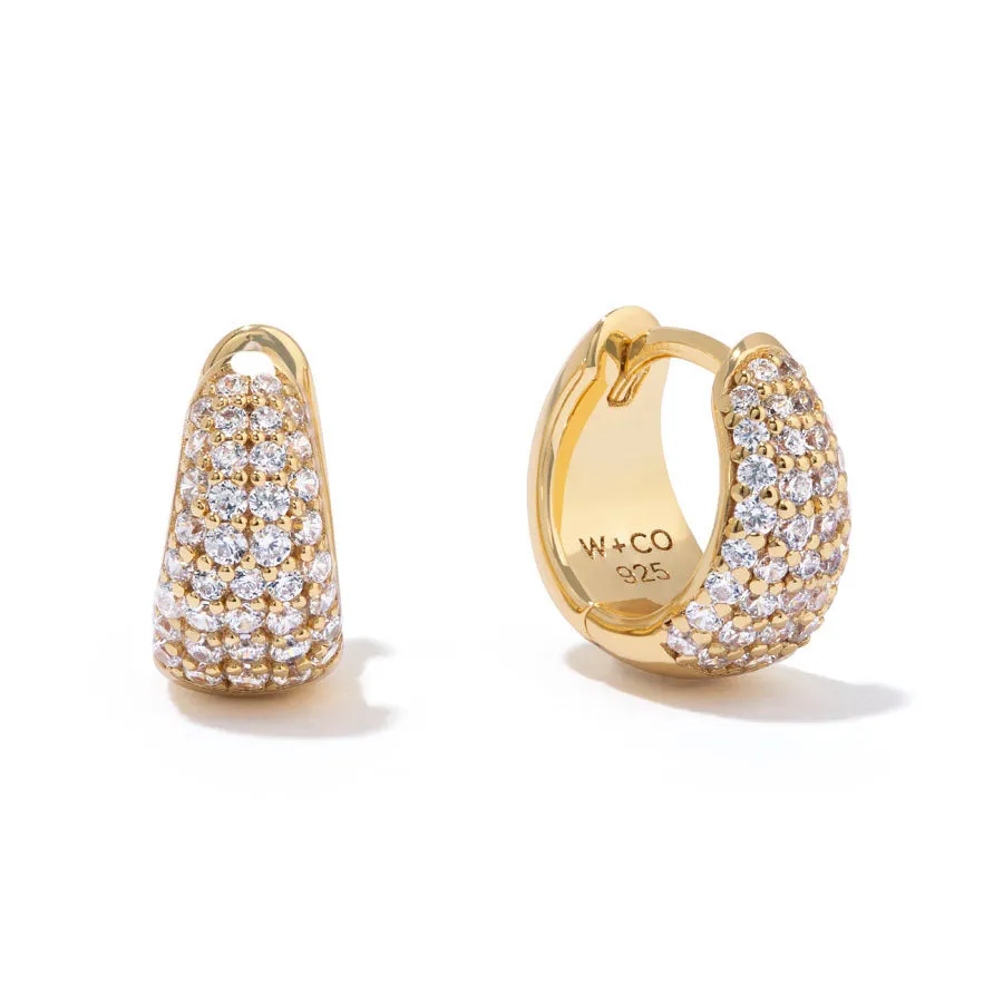 Pave 14K Gold Vermeil 7mm Huggie Earrings