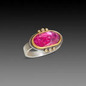 Pink Tourmaline Ring with Diamond Trios