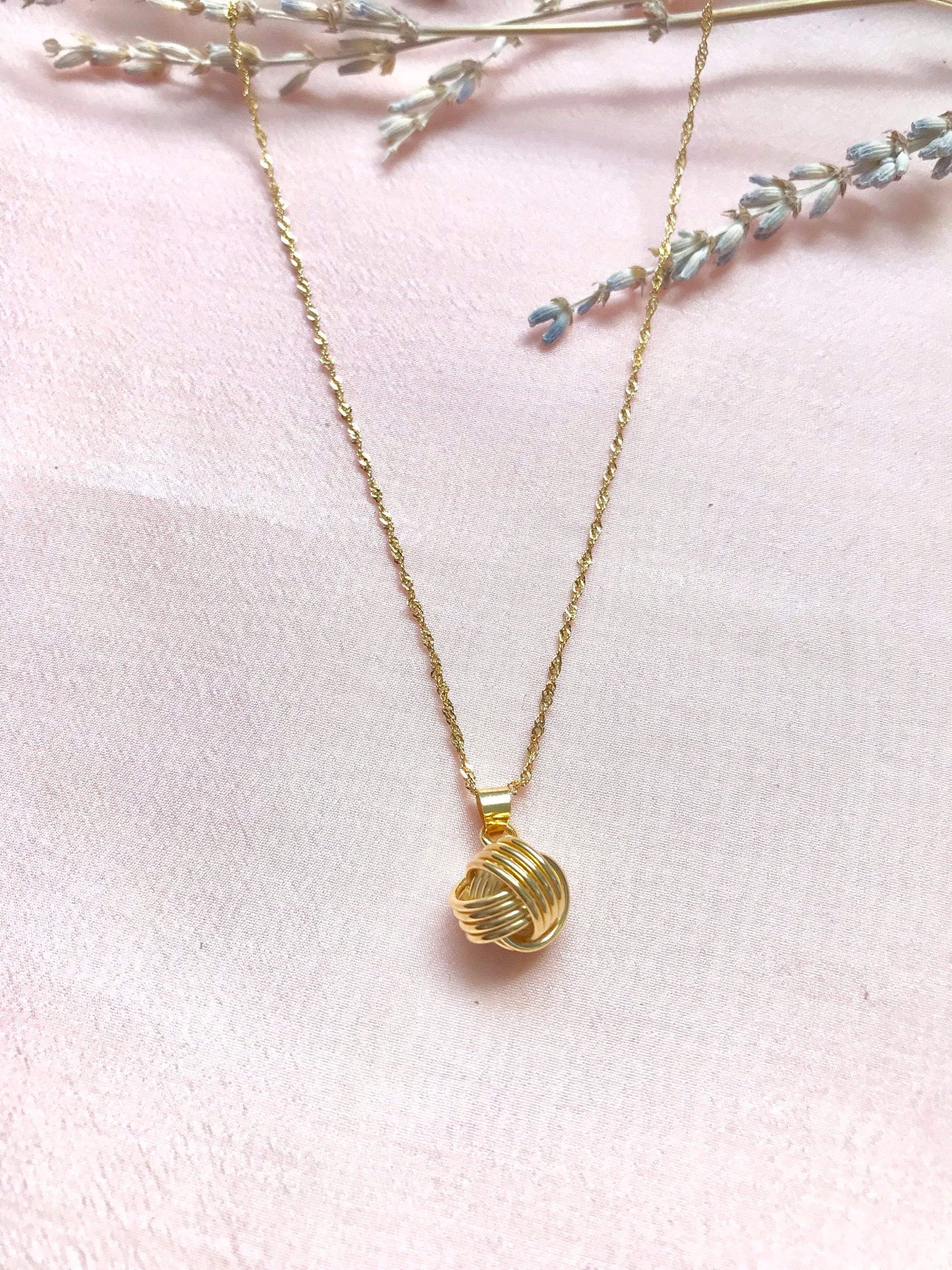 Sale! Sterling Silver knot necklace, wire ball necklace, love knot necklace, bridesmaid jewelry, yarn ball necklace,Bridesmaid gift, Gold kn