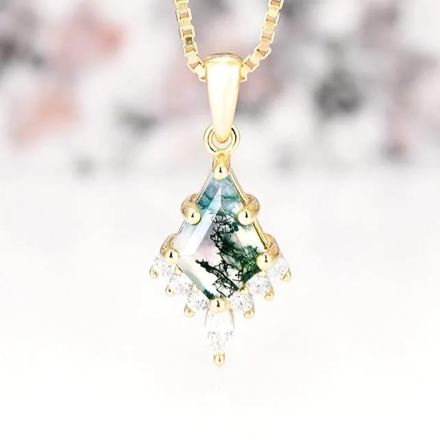 Skye Kite Green Moss Agate Necklace- 14K Yellow Gold Vermeil