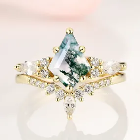 Skye Kite Green Moss Agate Ring Set- 14K Yellow Gold Vermeil