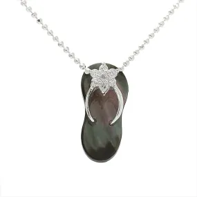 Sterling Silver CZ Plumeria Dark Blue Shell Slipper Pendant (Chain Sold Separately)