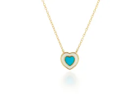 White Enamel And Turquoise Heart Necklace