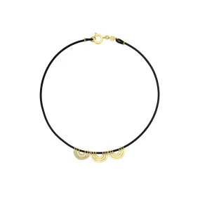 Yellow Gold Water Alternative Necklace with Black Rubber and 3 Wave Beads with Diamonds